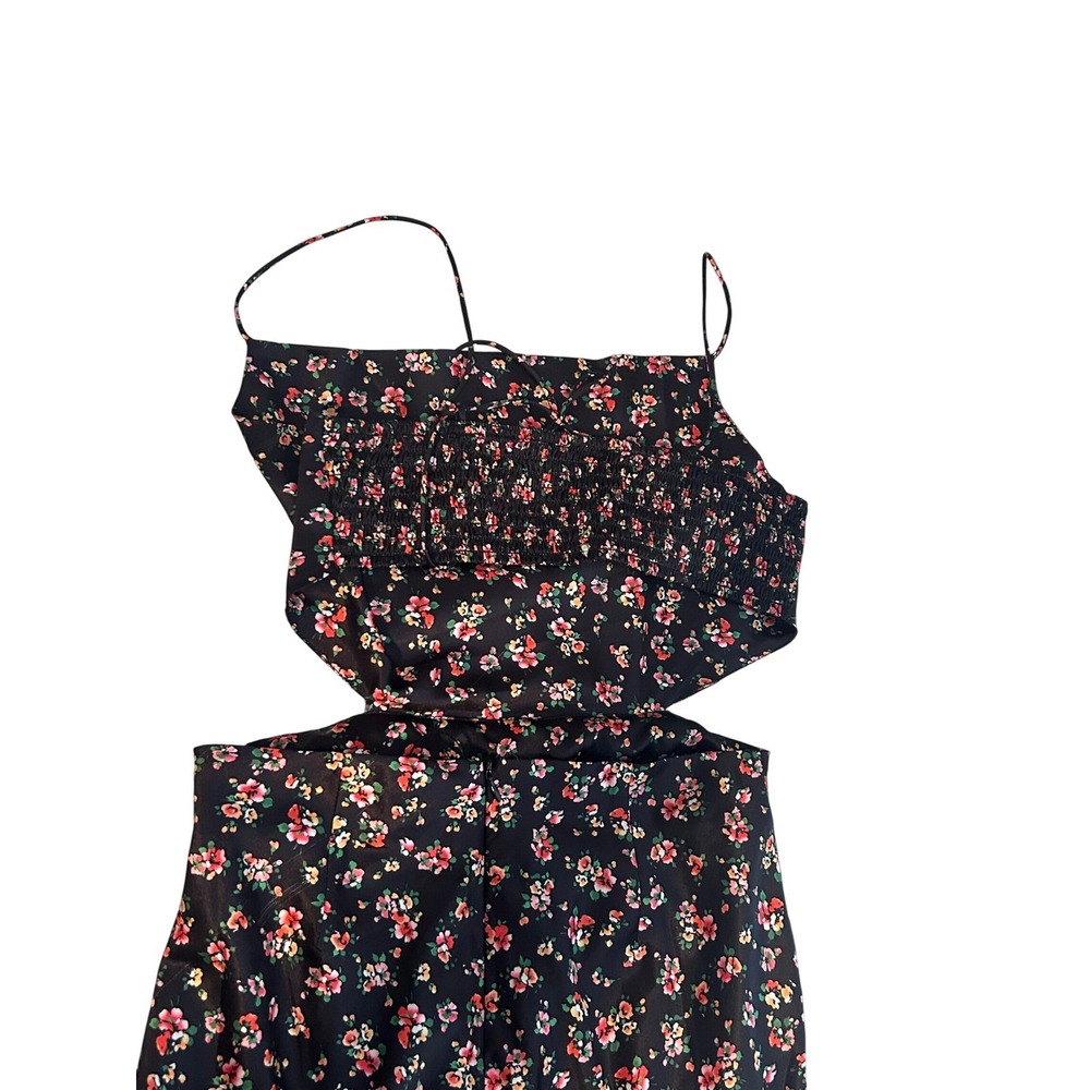 VICI Black Floral Cutout Maxi Dress Smocked Back Satin Finish Luxe Glam Medium - Picture 11 of 12